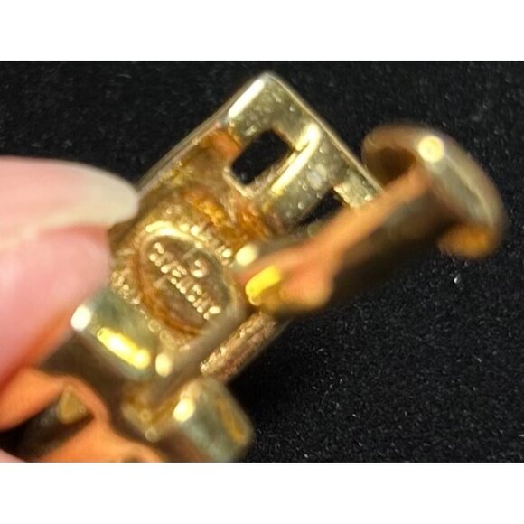 Vintage Givenchy Gold-Tone Greek Key Clip-On Earrings Elegant Old Money - Picture 6 of 10